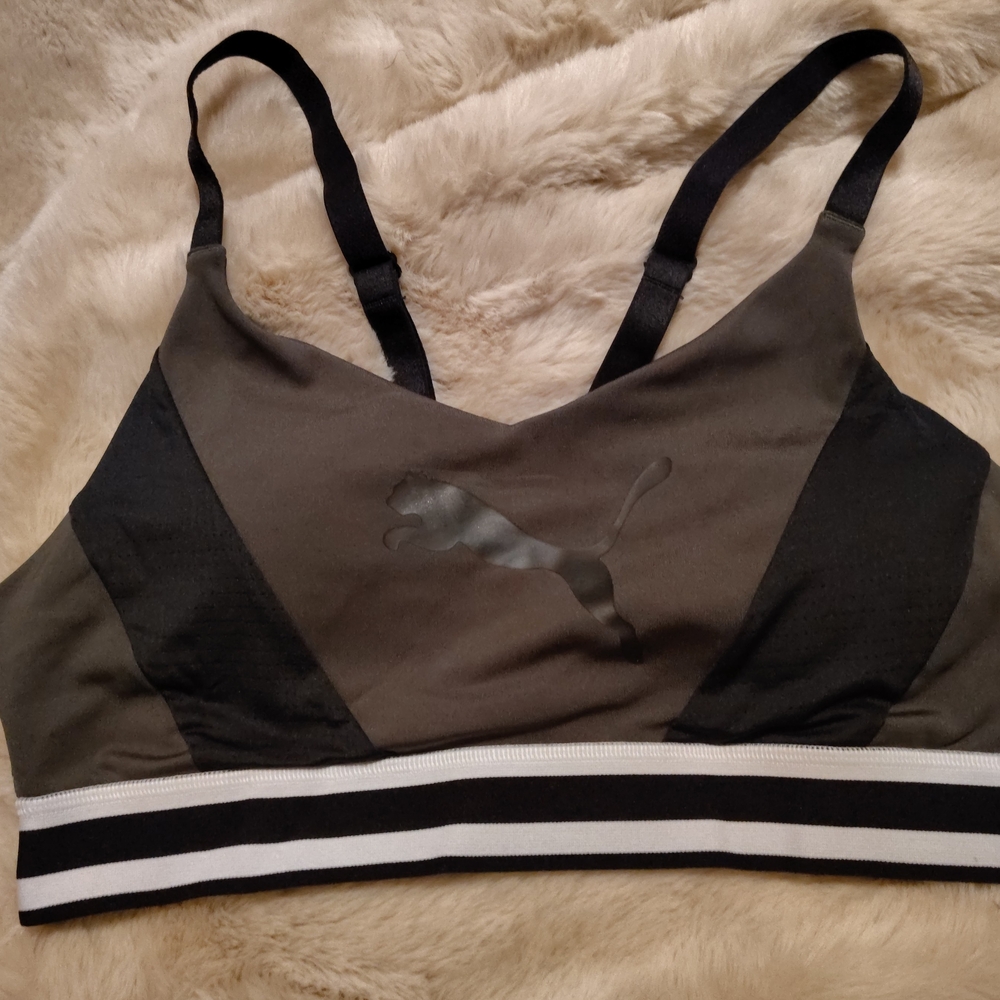 Puma Women's Black and Gray Sports Bra